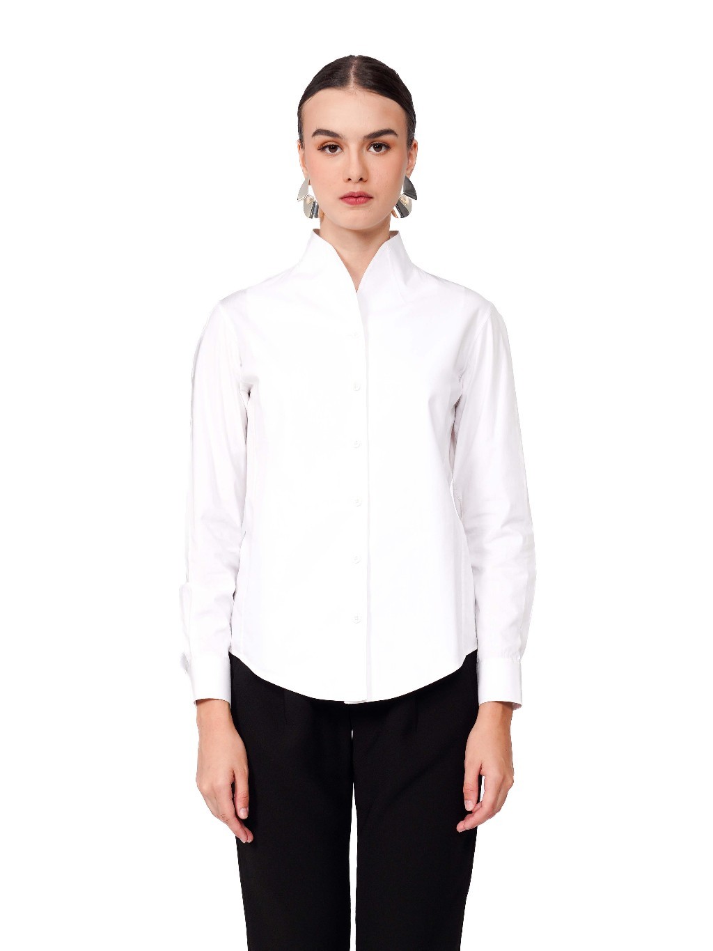 KRATON Off White Cotton Imperial Collar Shirt Women