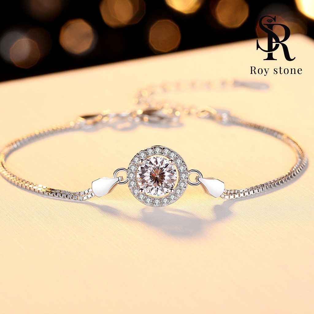 Gelang Moissanite Simple Round Sertifikat GRA Original Aksesoris Wanita Perhiasan Silver 925 Lapis Emas 18K