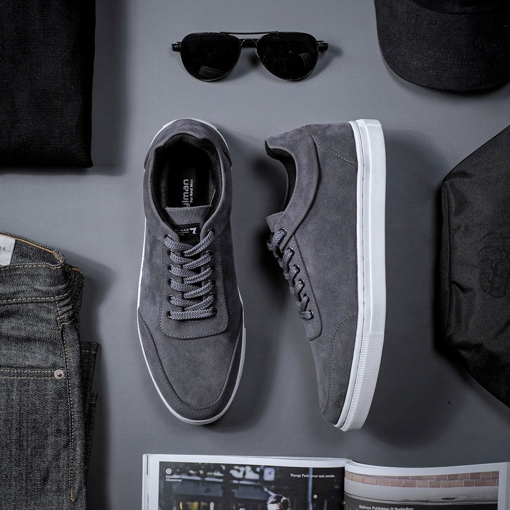 Reylman Clev Grey Sepatu Sneakers Pria Kulit Casual Kasual Sport