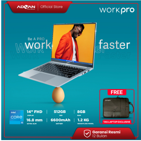 ADVAN Notebook Laptop Workpro Intel I5 14'' FHD IPS 8GB 512GB Win 11
