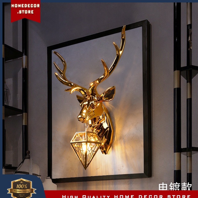 American electroplating Zhaocai deer head wall lamp living room bedroom TV background wall personali