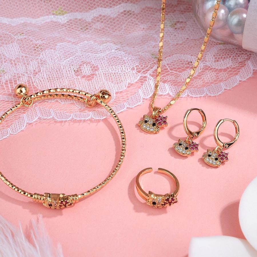 MENARIK!!) ✨D.G.C✨Set Perhiasan Anak Perempuan Lucu Hellokitty Kalung Gelang Set Anting Titanium Cincin Fashion Aksesoris D454