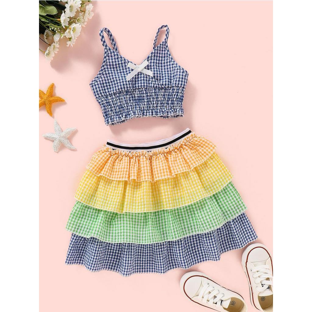 Children's Clothing Best-Selling New Type Girls' Dress Colorful Plaid Suit Skirt