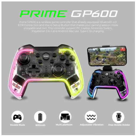 Gamepad Bluetooth Dual Mode RGB with Holder NYK Nemesis PRIME GP600