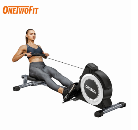 OneTwoFit Rowing Machine Resistensi Adjustable 16 tingkat dengan Monitor LED Home Indoor Alat Gym Fitness