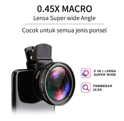 Mipanda 2 In 1 Lensa Super Wide Angle Lens Macro Smartphone Lensa Kamera HP Super Wide Angle Lens 0.45X + Macro Smartphone