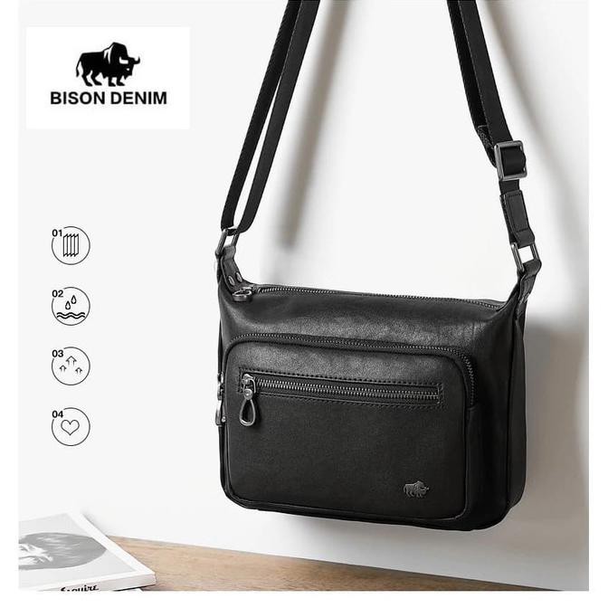 Bison Denim-Tas Selempang Pria Kulit Sapi Asli New Design (N20028-1B )